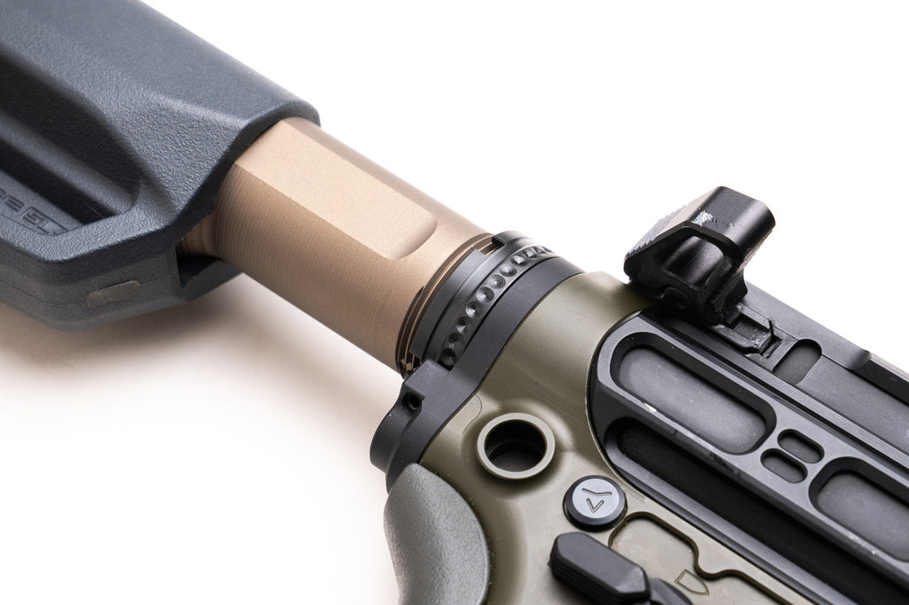 BUFFER TUBE, END PLATE & CASTLE NUT - BUFFER TUBE IS SMOKED BRONZE