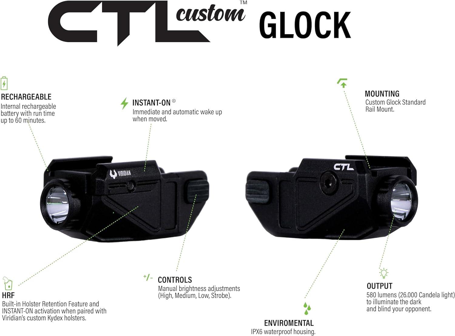 Viridian Custom CTL for Glock 17/19/22/23 580 Lumen Tactical Light w SAFECharge