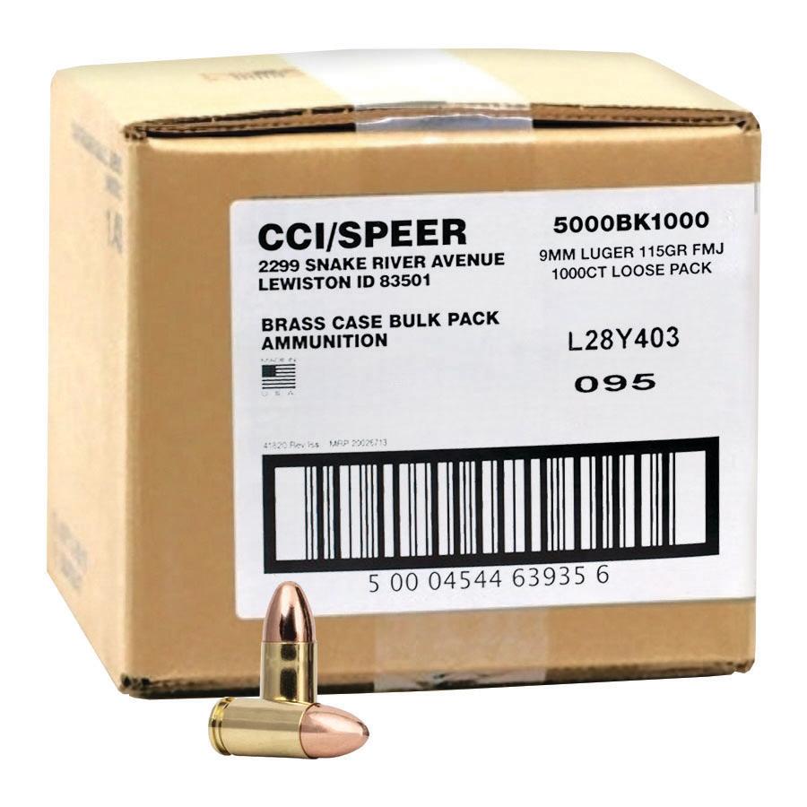 CCI Blazer Brass Handgun Ammunition 9mm Luger 115 gr FMJ 1145 fps 1000/ct Loose Pack