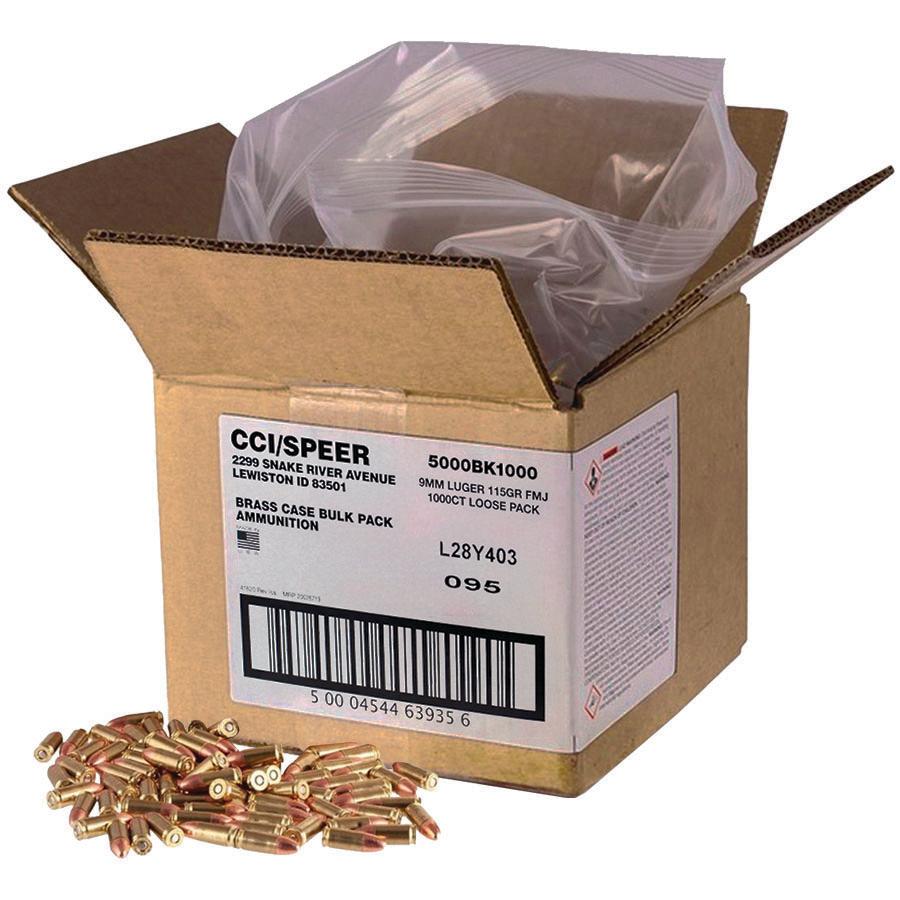 CCI Blazer Brass Handgun Ammunition 9mm Luger 115 gr FMJ 1145 fps 1000/ct Loose Pack