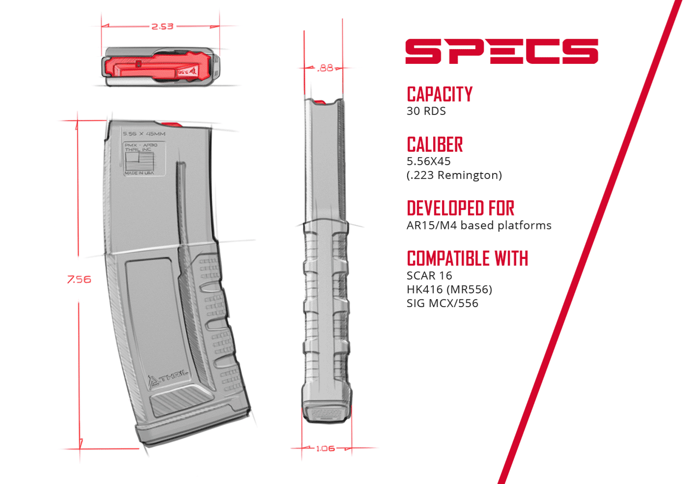 Thril USA 5.56x45mm Black Polymer 30 Round Magazine - Image 2
