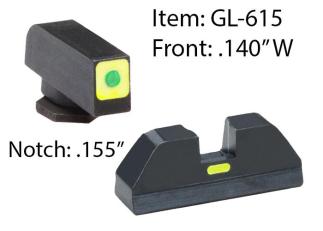 Ameriglo Glock CAP Sight Set For Glock 20 21 29 30 31 32 36 40 41 - Green Tritium Lime Green Lumisquare Outline Front/Rear