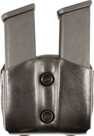 DESANTIS DOUBLE MAG POUCH OWB - LEATHER SINGLE STACK 9/40 BLK