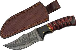 SZCO RITE EDGE 4" BUFFALO HORN - /TWISTED WOOD DAMASCUS W/SHTH